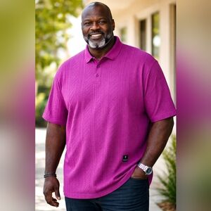 :💜 Shaquille O’Neal Polo Shirt – 2XLT – Bold Magenta Textured Knit